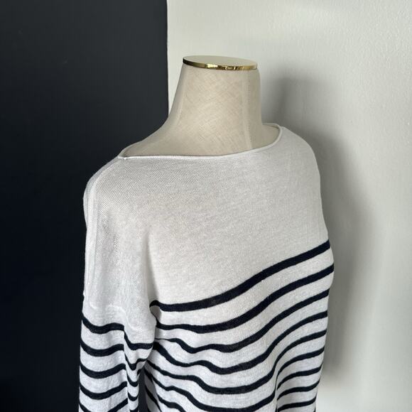 Uniqlo Linen Long Sleeve Pullover Stripe Nautical Preppy - Picture 6 of 9